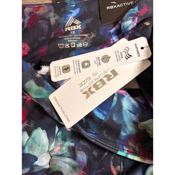 RBX +1X Floral Print Wide Waistband High Waisted Wicking Pockets Capri Leggings - Picture 6 of 6